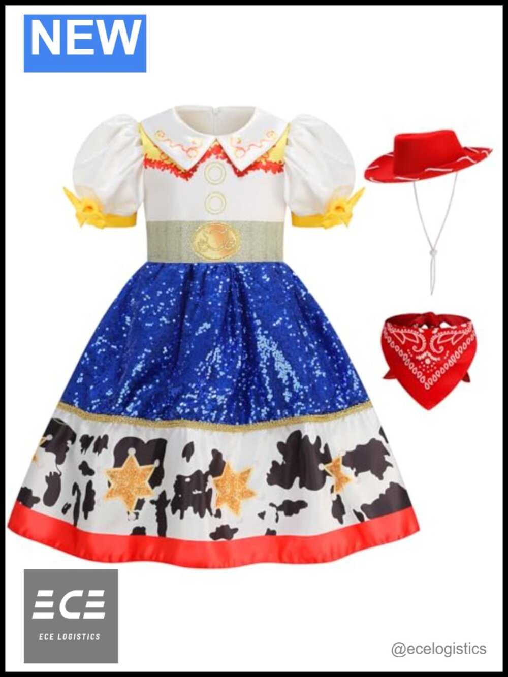 Girls Cowgirl Costume Dress Hat Set Halloween Cosplay Outfit